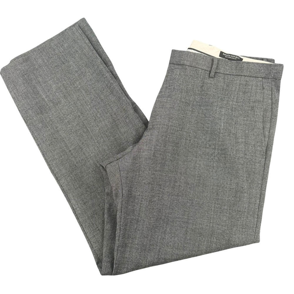 Banana Republic Tailored Slim Fit Wool  Gray Houndstooth Dress Pants Mens 38x34